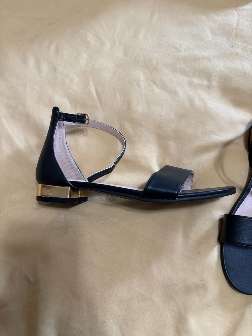 wonder nation Black Open-Toe Ankle-Strap Flat Sandals